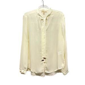 Michael Michael Kors Blouse Sheer Women's Large New Kitty Bow Cream Poet Style
